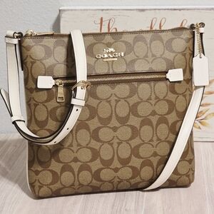 Coach Large Rowan Crossbody File Bag Shoulder Purse Chalk Khaki Signature Gold